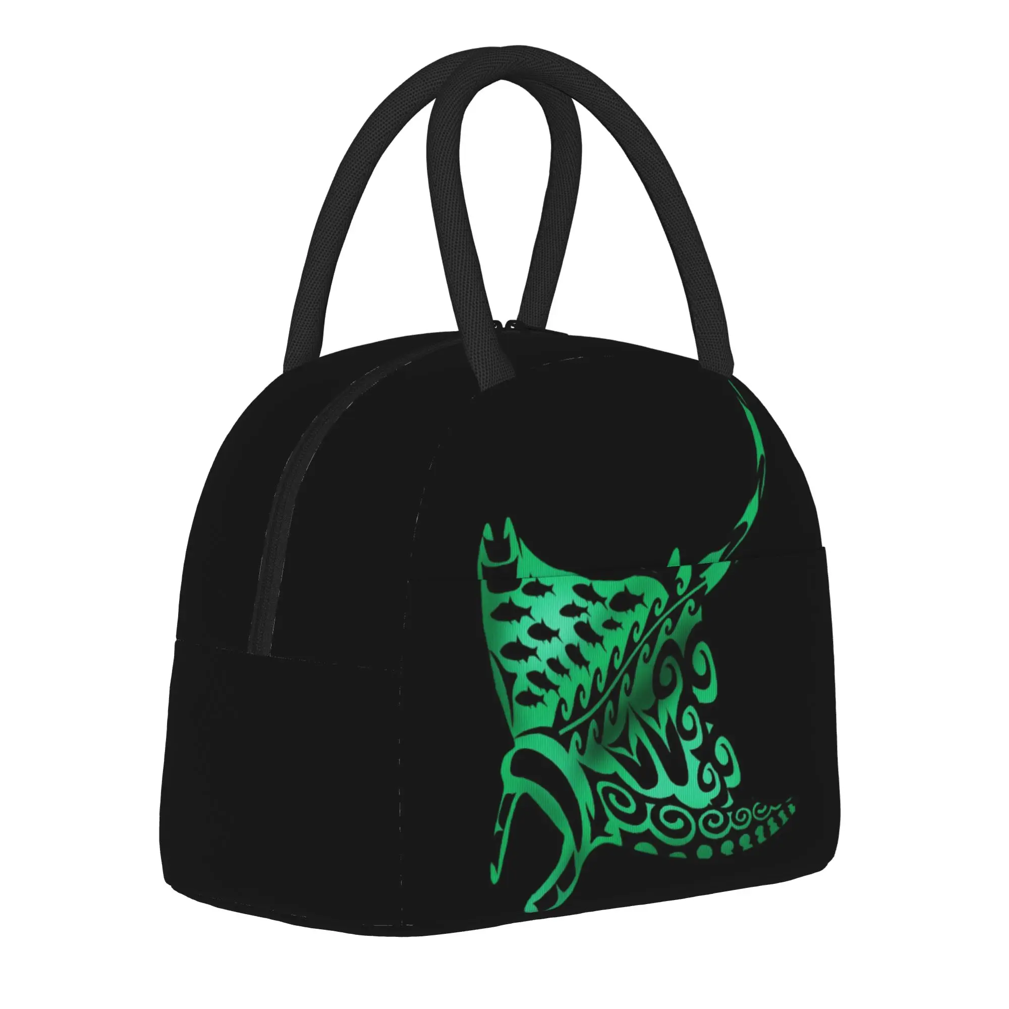 Hawaiian Tribal Manta Ray  NEAR THE HAPUNA Insulated Lunch Bag High Capacity  Meal Container Bag Tote Lunch Box Bento Pouch