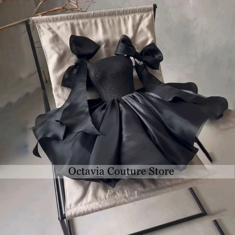 

Black A-Line Mini Prom Dresses Bow Short Party Dress with Sequins Satin Princess Birthday Dress for Women Prom Dresses Customize