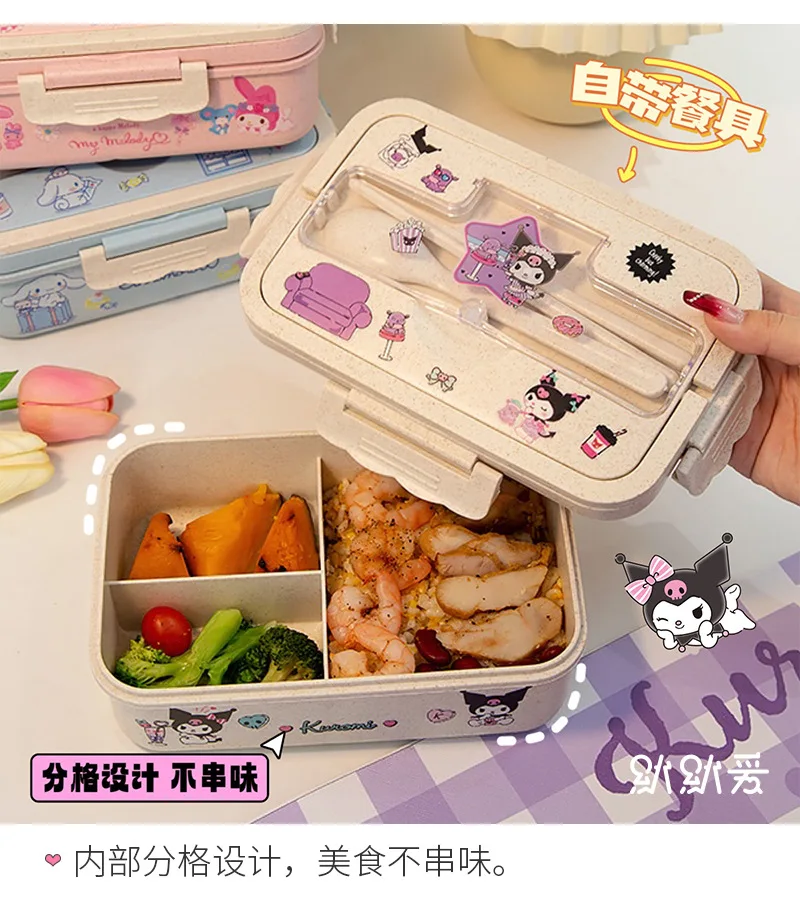 Sanrio Cute Kuromi Melody Bentou Box, Large Capacity Cinnamoroll Cartoon Lunch Box Cartoon Diy Sticker Kawaii Dinner Box Heatab