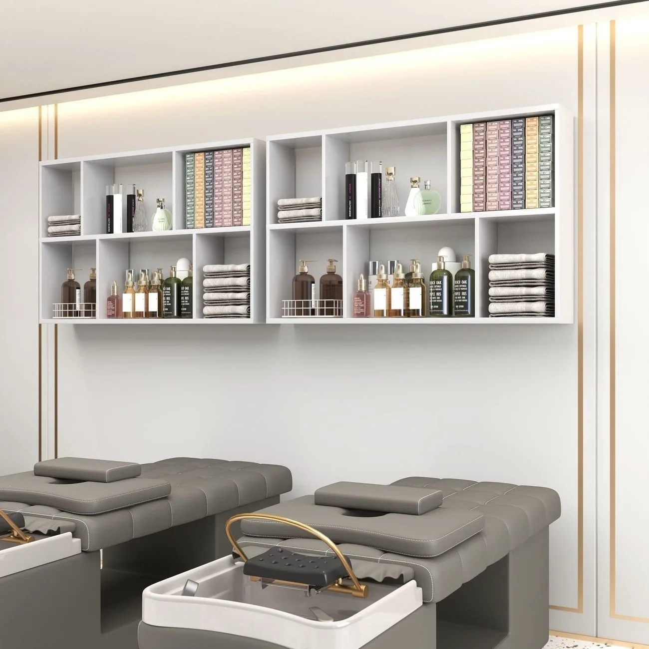HYS Locker Beauty Salon Barber Shop Bath Center Display Rack Wall Wooden Nail Salon Rack Hair Salon Wall Cabinet