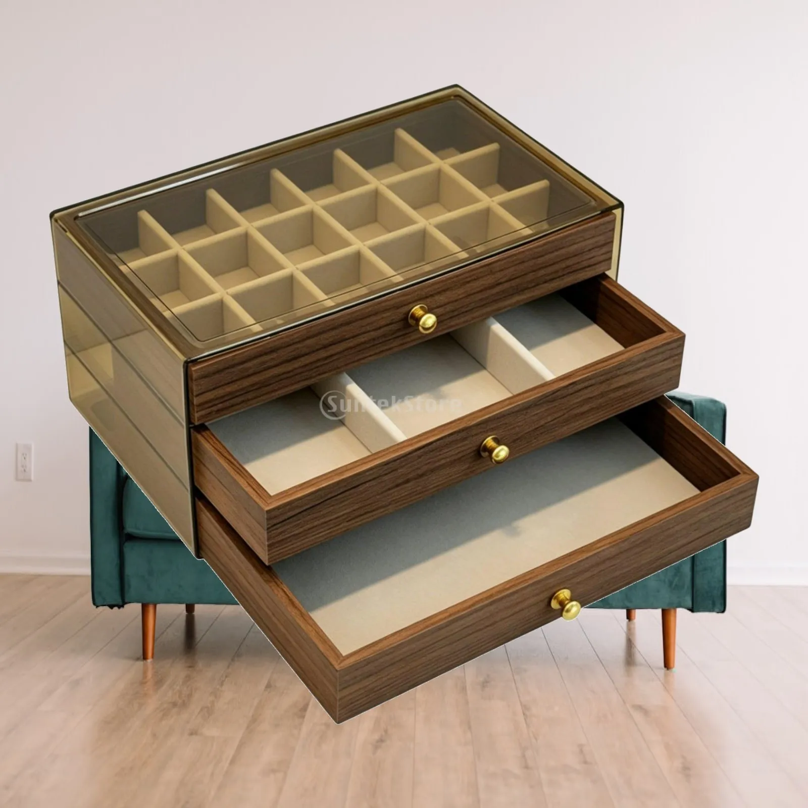 Elegant Jewelry Storage Case with Flannel Compartments Organizer Box for Jewelry Storage on Vanity