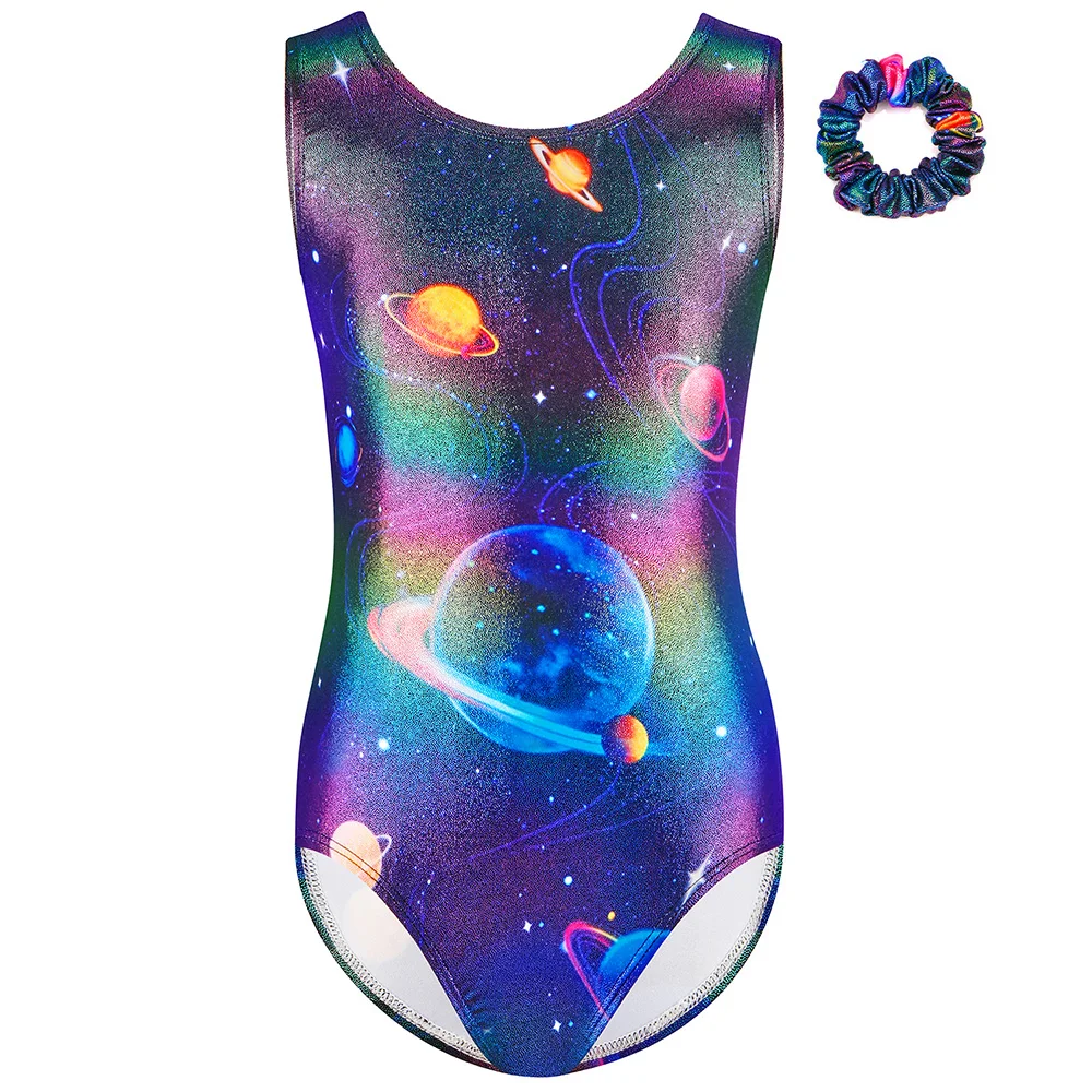 Child High Quality Spandex Shiny Sleeveless Tank Leotards Rhythmic Art Gymnastics Suit Metallic Bodysuit Dance Costumes Sparkly