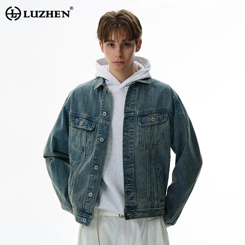 

LUZHEN 2025 осенняя новинка с карманами, украшенная винтажным стилем, потертая джинсовая куртка, мужская мода, красивое мужское пальто высокого качества JY4816