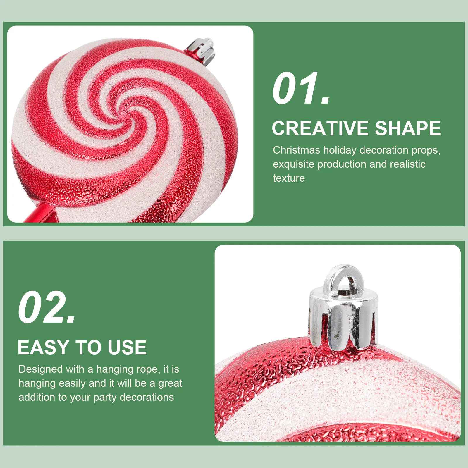 

4Pcs Christmas Candy Ornaments Hanging Decorations for Xmas Tree Pendant Lollipop Decor Holiday Home Office Shop Decoration