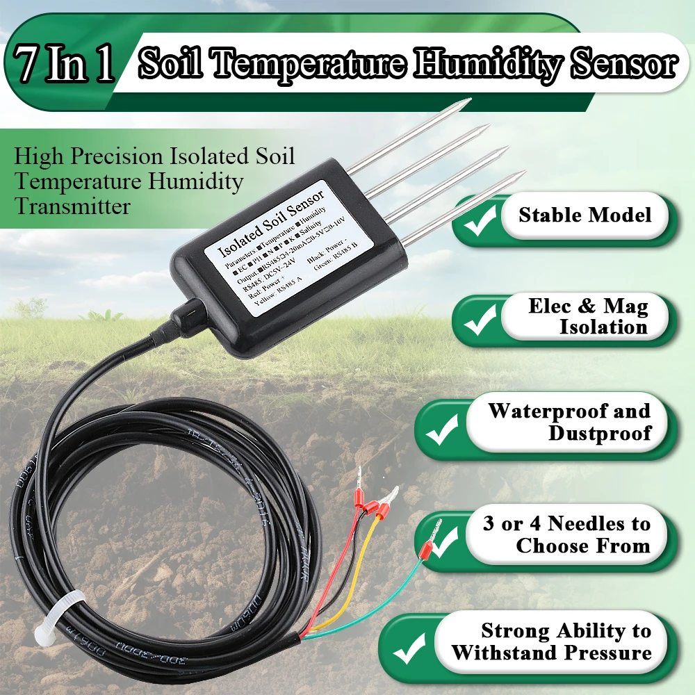 7 In 1 RS485 Soil Temperature Humidity Sensor PH Conductivity Detector Nutrient Salt Nitrogen Phosphorus Potassium Transmitter