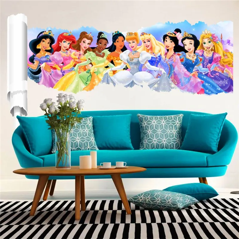 3d wirkung animation prinzessin wand aufkleber für kinder zimmer dekor cartoon wand abziehbilder art pvc adesivo de parede diy poster geschenk