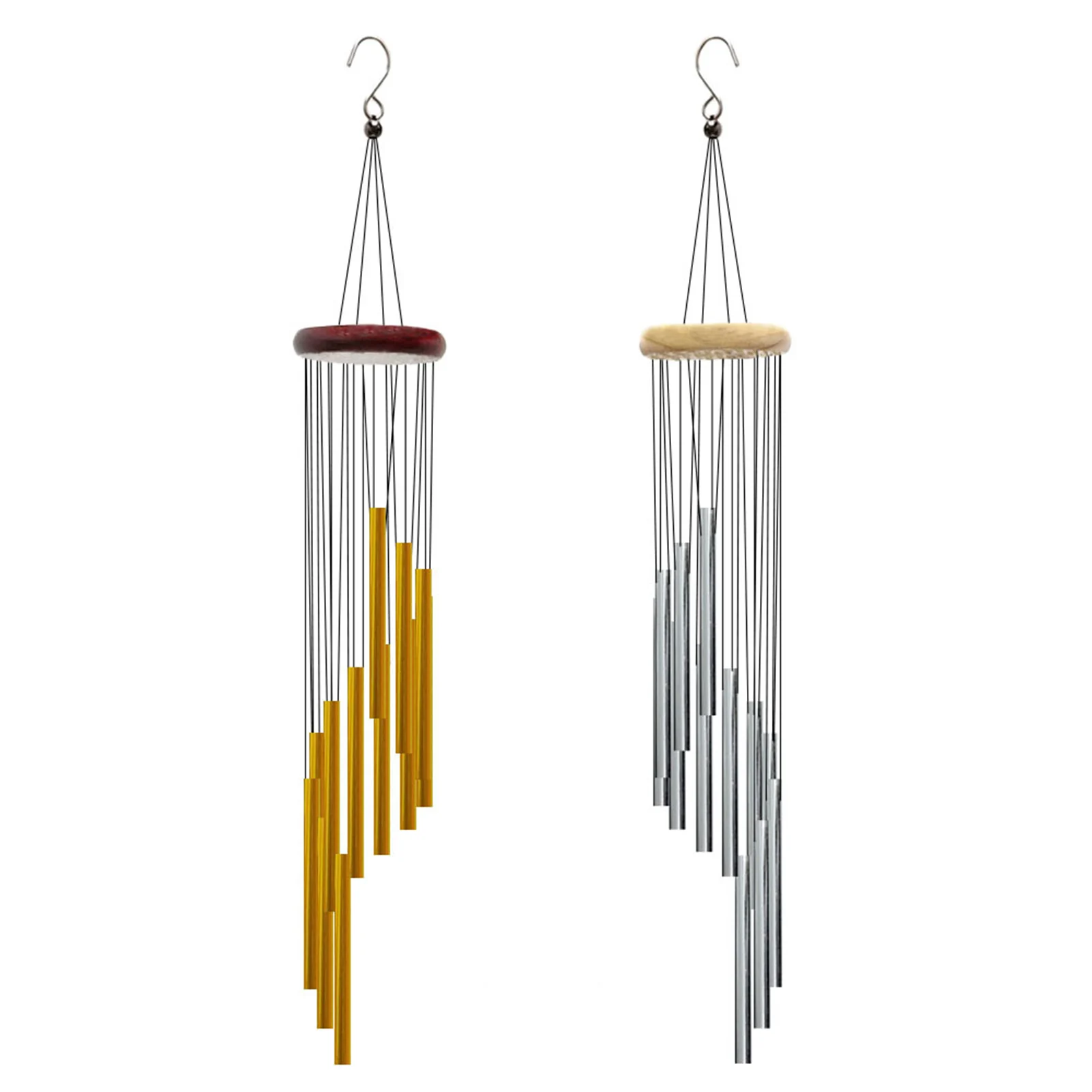 

12 Tubes Aluminum Alloy Wind Chimes with Hook Gold/Silver Bells for Outside Home Wedding Party Memorial Decoration Gifts