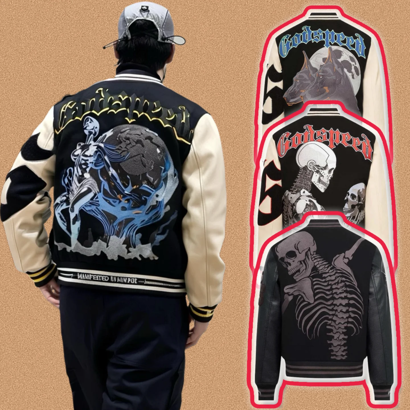 

Godspeed American Street Sle Retro Heavy Embroidery Baseball Jaet Cotton Coat Outerwear Trendy Men's Stand Fit Jaet