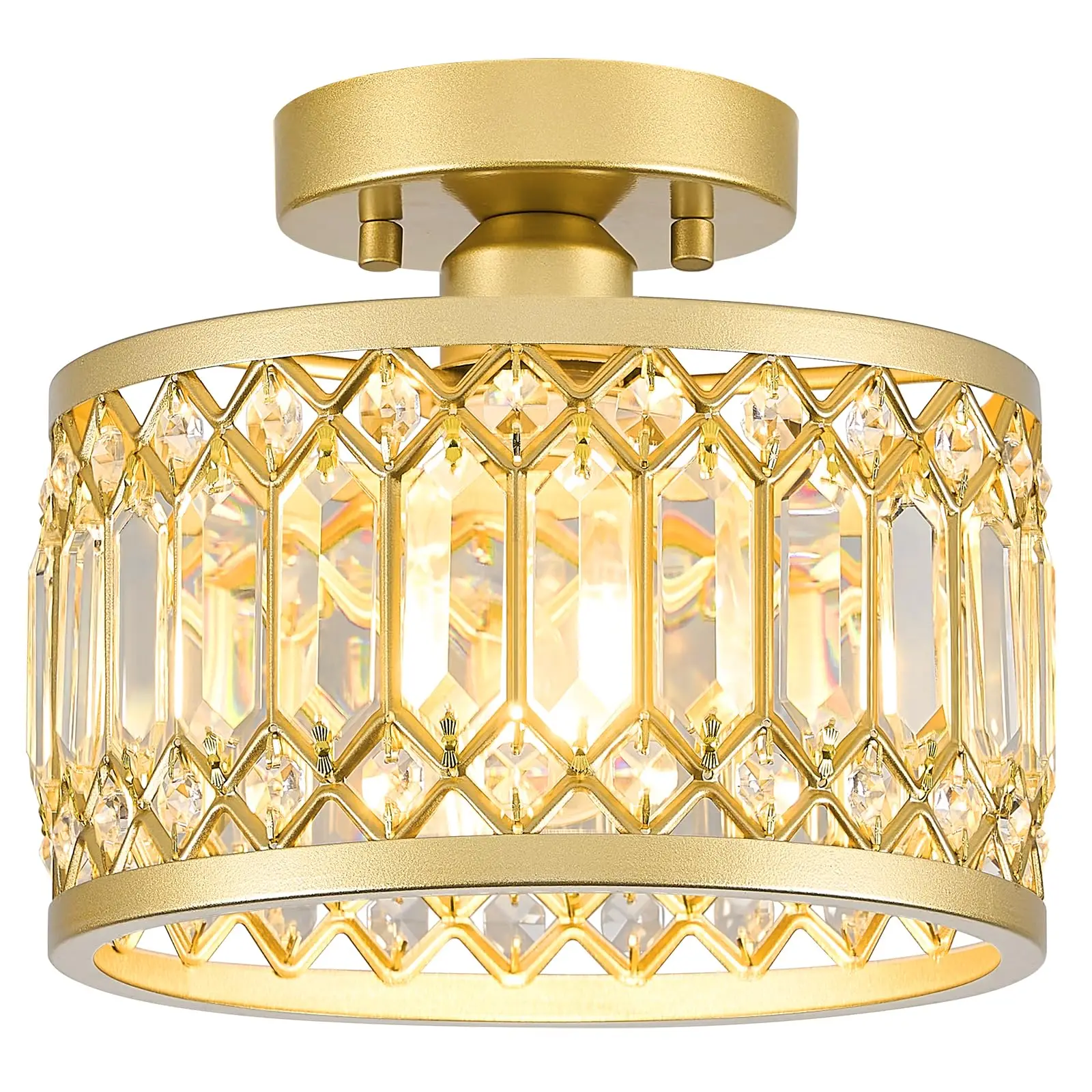 

Crystal Ceiling Light Fixture, Modern Semi Flush Mount Ceiling Light, Gold Lighting Fixtures Ceiling Lamp for Hallway, Entryway