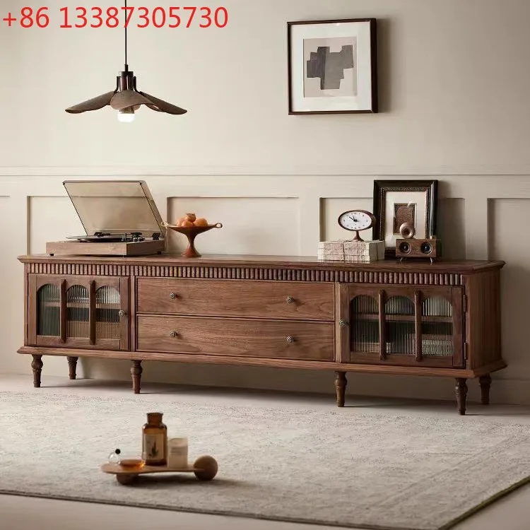 

North American black walnut TV cabinet Nordic full solid wood floor cabinet American style