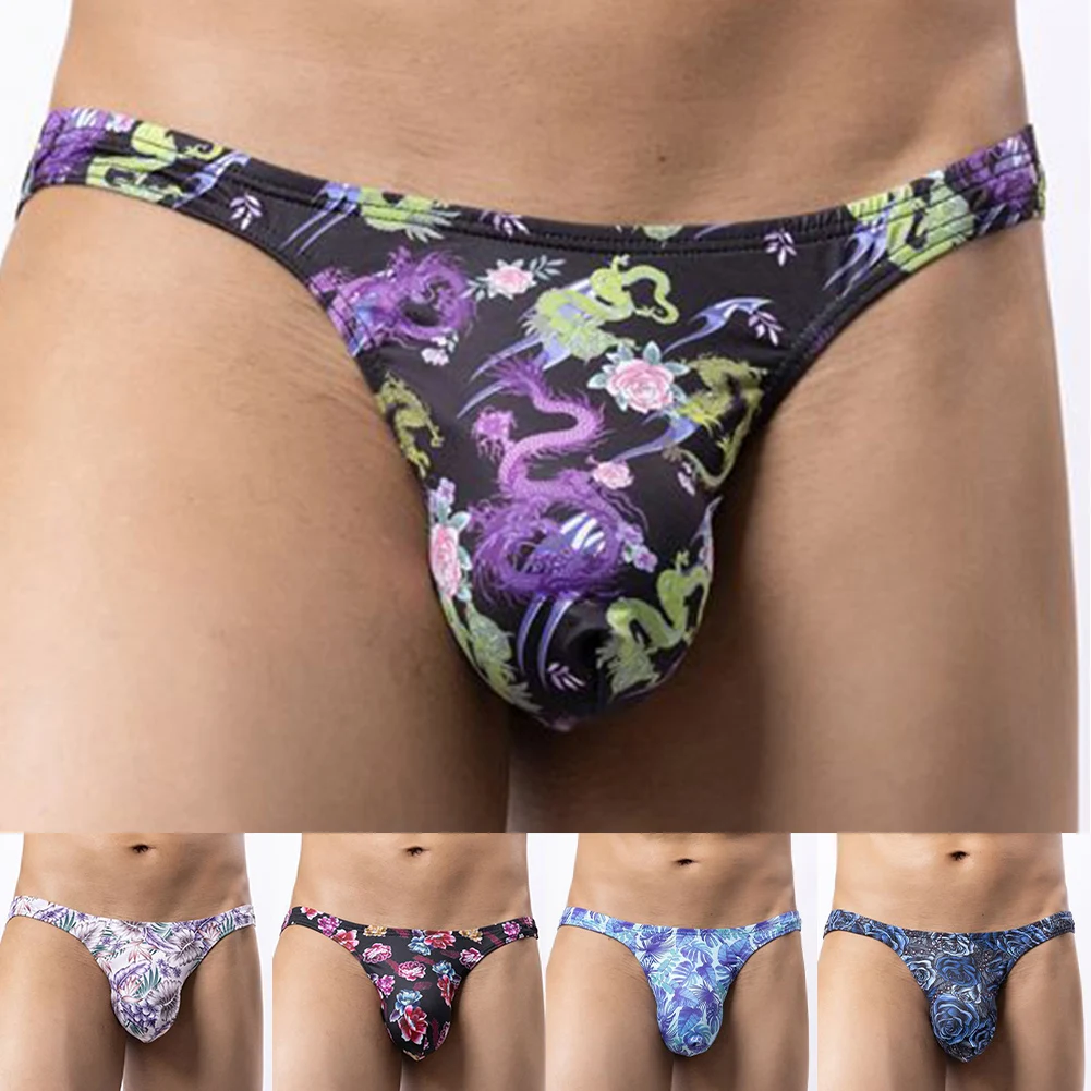 Schnell trocknende, sexy Herren-Tangas mit Aufdruck, niedrige Unterwäsche, Höschen, Schlafhose, tägliche Schlüpfer, männliche T-Rücken-Unterhose, Beutel, G-Strings