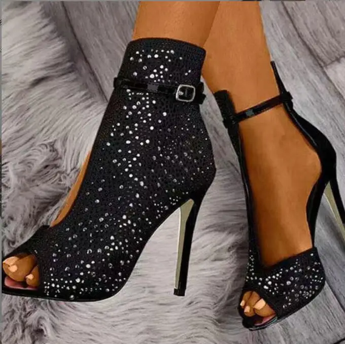 nEW Fashion sandals fish mouth rhinestone high heels Female Sexy Sandals OpenToe Women High Heel Sandals High Heel women's Shoes