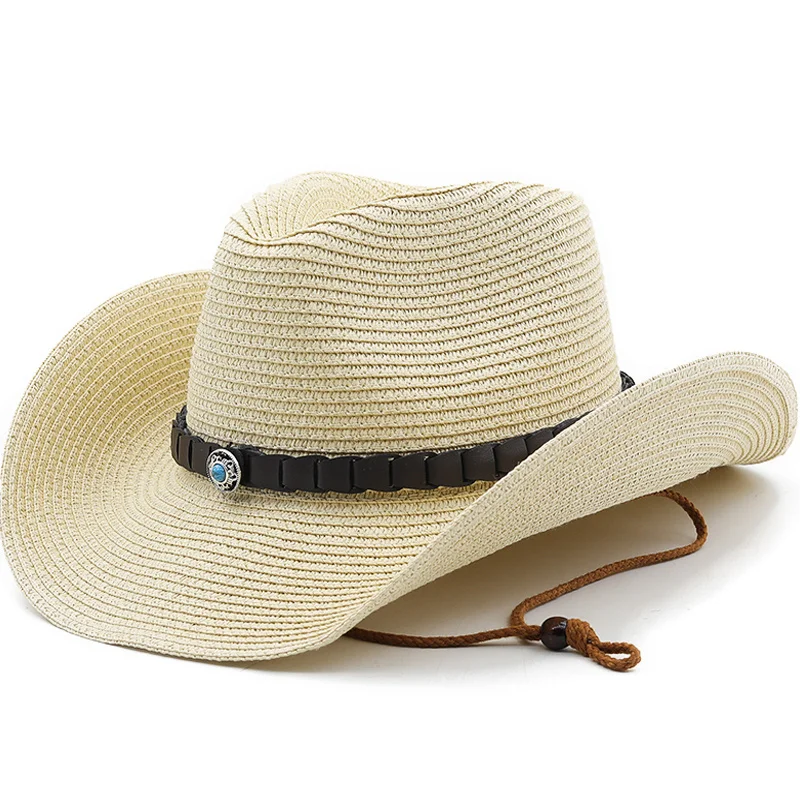 

Beach Hat Straw Summer cowboy Hats for Girl Turquoise Solid Band Sun Protection Panama Casual Men Women Hat панама Chapeau Femme