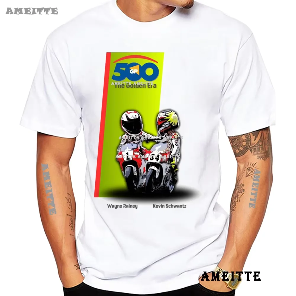 90's Legend Rider 500 GP The Golden Era Wayne Rainey Kevin Schwantz تي شيرت رجالي بأكمام قصيرة للأولاد دراجة نارية رياضية بيضاء تي شيرت #2