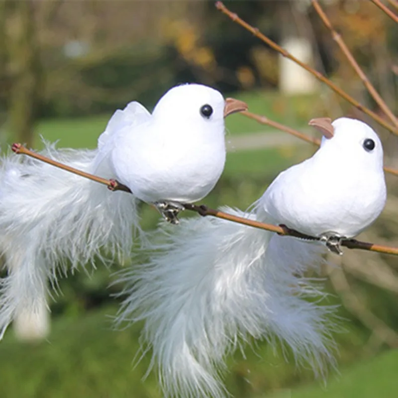 Christmas Tree Decorative Fake Doves White Artificial Foam Feather Wedding Ornament Home Craft Table Decor Bird Toy Decor