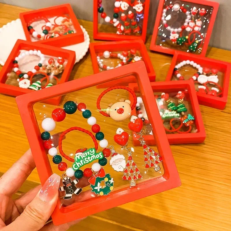 

Детский рождественский браслет, игрушки ручной работы, рождественская елка, Санта-олень, снеговик, кольцо, серьги, ювелирные изделия для девочек, детские рождественские подарки