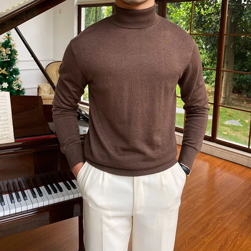 سترة رجالية متماسكة بأكمام طويلة للخريف والشتاء سترة كلاسيكية دافئة حرارية خفيفة الوزن من الزنجبيل الأصفر المشمش