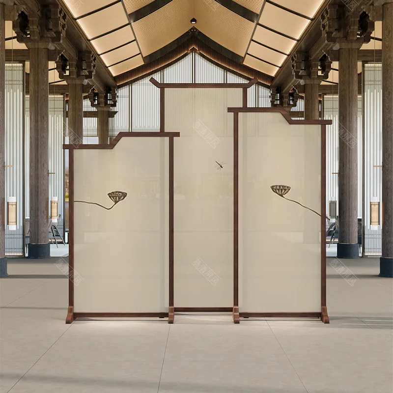 New Chinese-style solid wood screen partition, lobby decoration, entrance partition, movable seat screen, household tea room Zen