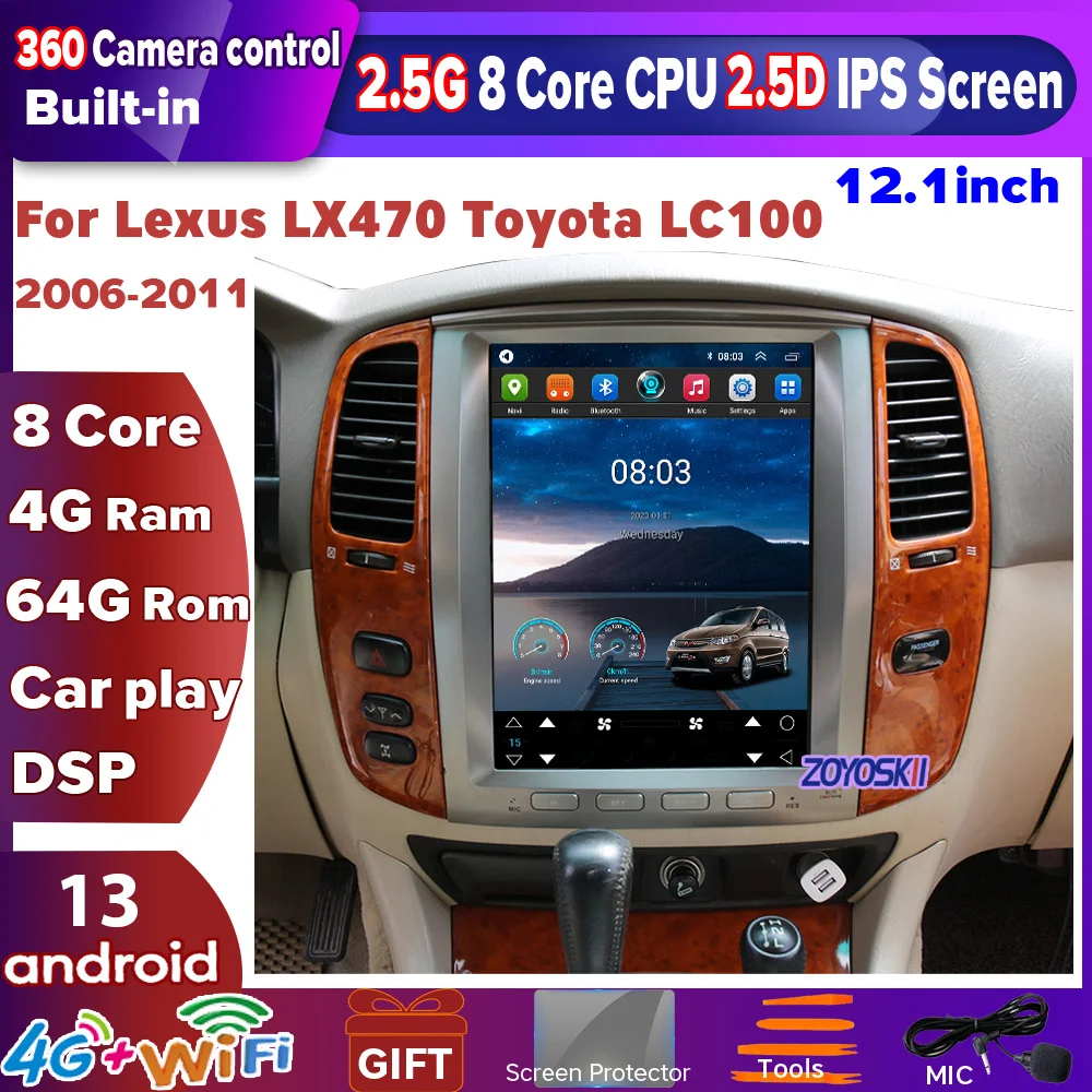 

Android 13 8G 128G 12.1" Vertical Tesla Car Radio GPS Navigation Player Toyota Land Cruiser LC100 Lexus LX470 Carplay 1998-2007