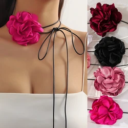 Rose Flower To The Neck Choker Necklace for Women Black and White Romantic Chiffon Jewelry on Neck Elegant Wed Party Accessories