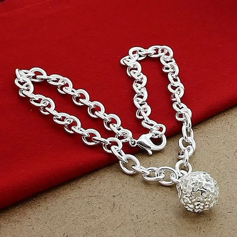 

925 Sterling Silver Hollow Ball Heart Pendant Chain Necklaces Wedding Jewelry