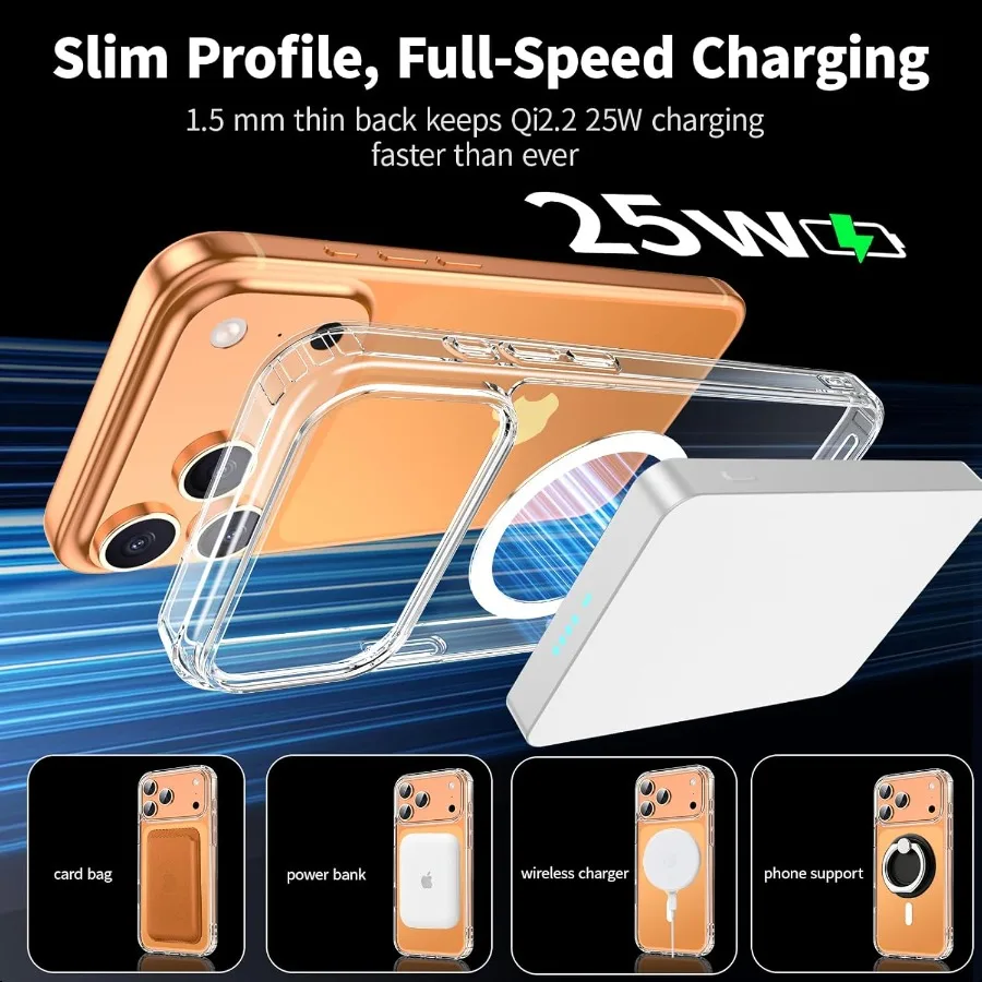 Funda transparente magnética para iPhone 17 Pro Max con protector de pantalla de privacidad [no amarillento] Funda delgada a prueba de golpes compatible con Ma