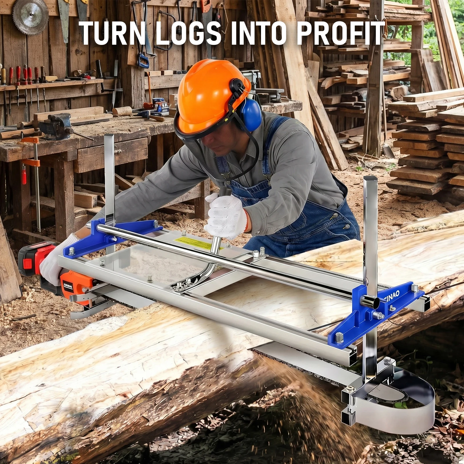 SIHAO Adjustable Depth Portable Chainsaw Sawmill 14-20/14-36 Inch Guide Bar Steel Frame Log Cutting Tree High Branch Pruner