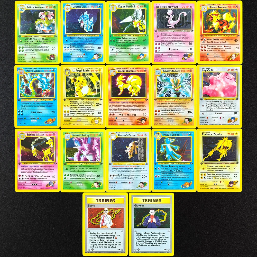 

Набор из 17 карт Pokemon Proxy EN Gym Challenge 1-го издания - Суперредкая коллекционная карта Мьюту, классическая карта для игры, аниме-карты, игрушки