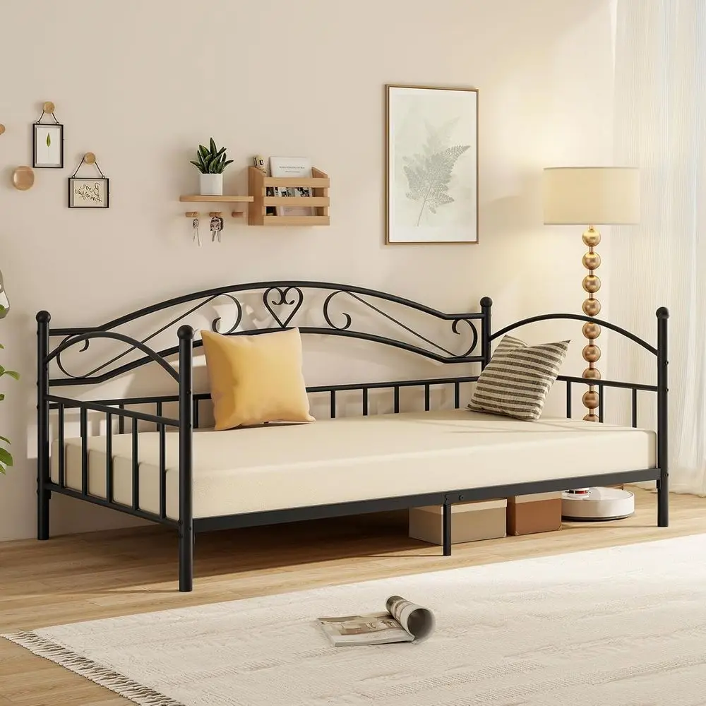 Metal Twin Daybed, ern Soa Day Bed with Stylish board & 12 Metal Slats Support or Living Room, Bedroom, Gt Room, No Box Spring N