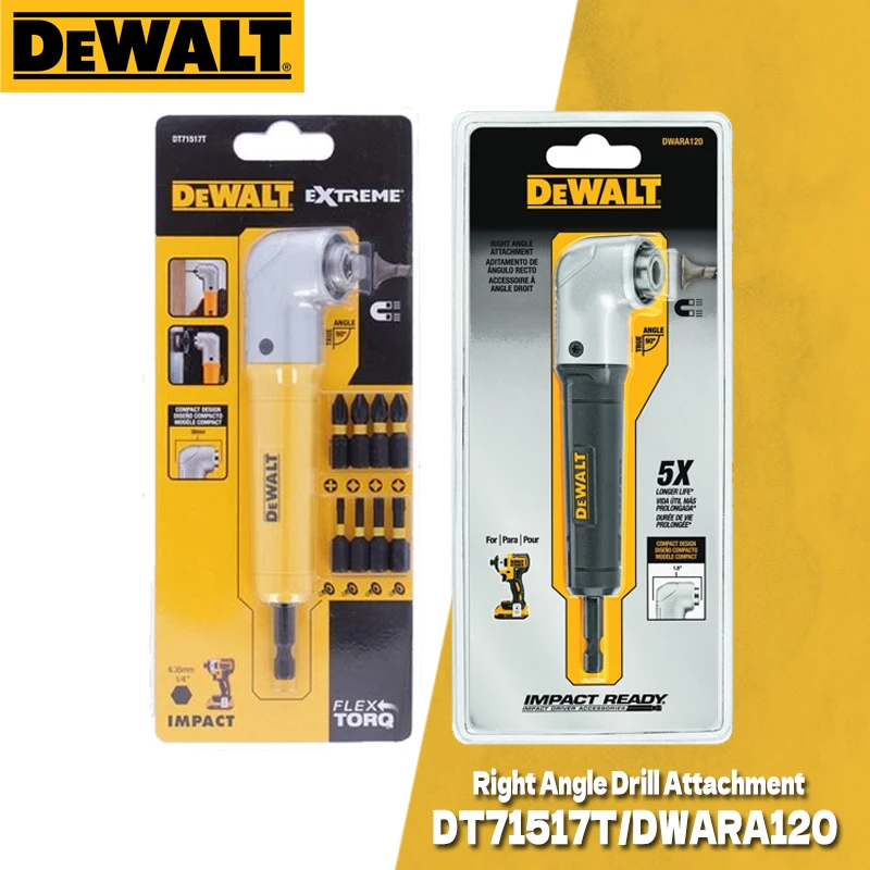 DEWALT DT71517T-QZ Right Angle Drill Attachment 10 Piece Set With 9x25MM Screwdriver Bits Torsion Power Tool Fitting DWARA120-A9