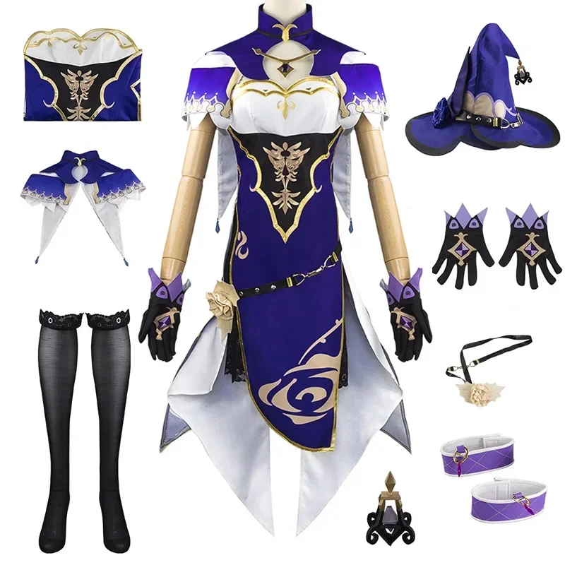 Spel Genshin Impact Lisa Minci Cosplay Kostuum Lisa Pruik De Bibliothecaris Sexy Jurk Set Voor Vrouw Kind Halloween Feestkostuum