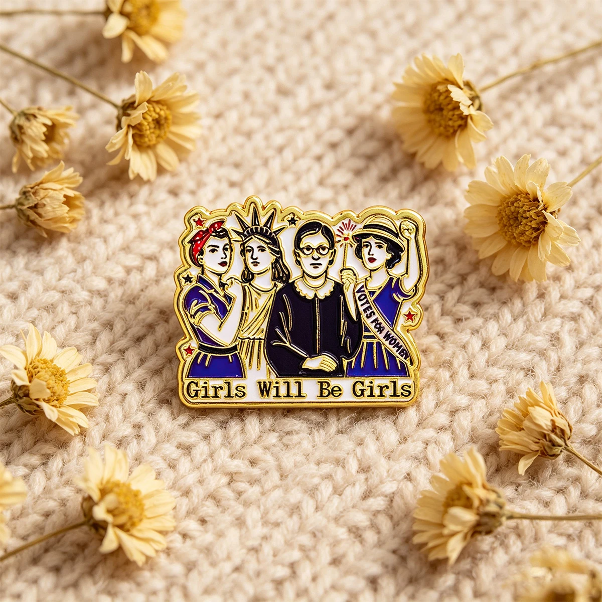 9-teiliges Set „Girls Will Be Girls“ Emaille-Pin Feministische Brosche Anstecknadel für Rucksack Kostüm-Accessoires Schmuck Geschenke – Detail 5