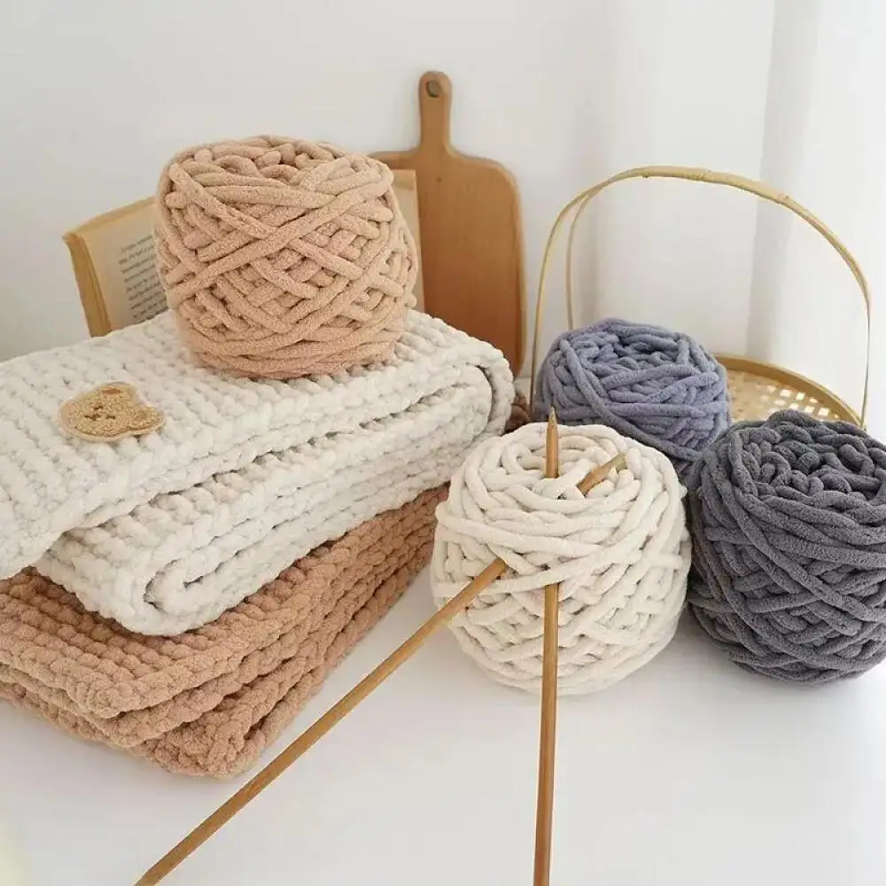 1PCS 100g Chenille Knitting Yarn Soft Ice Strip Line Cotton Yarn DIY Wool Yarn for Handmade Knitting Blanket Scarf Thick Thread