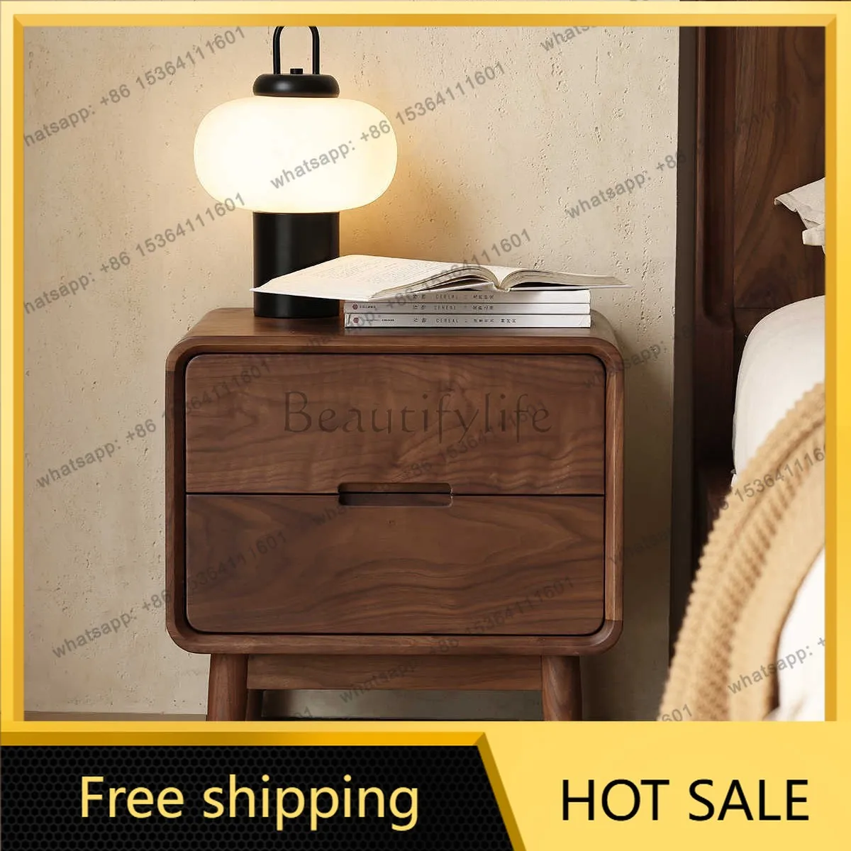 Factory Direct Sales Simple Black Walnut Bedside Table Drawer Simple Atmosphere High-end