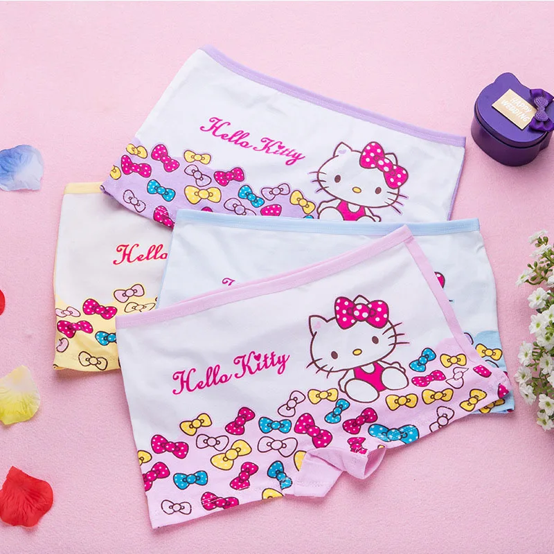 

4pcs Hello Kitty Girls Panties Cartoon Four Color Bottoms Children's Cotton Panties Boxer Briefs for 2-10years Kids for Gifts