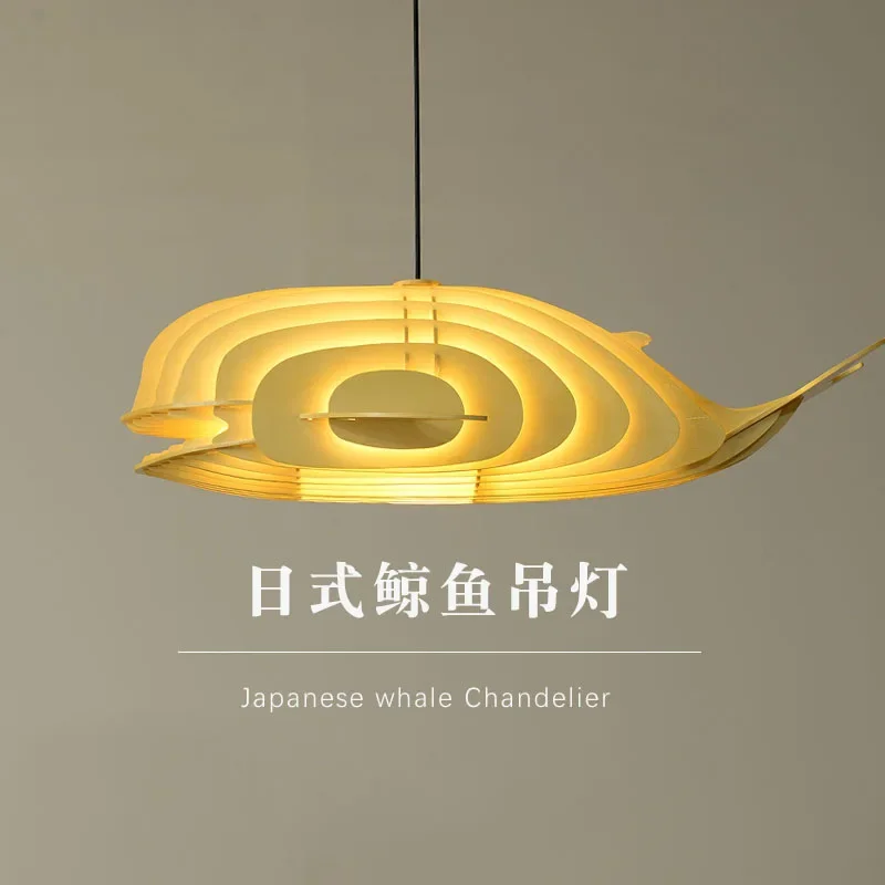 Wooden Fish Pendant Lamp Vintage LED Living Room Bedroom Dining Room Ceiling Lighting Fixtures Indoor Home Decoration Chandelier