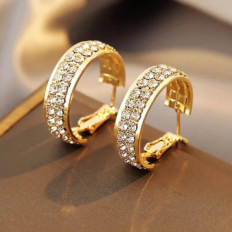 New Classic Copper Alloy Zirconium Drill Metal Hoop Earrings For Woman Fashion Korean Jewelry Temperament Girl\'s Wear earrings