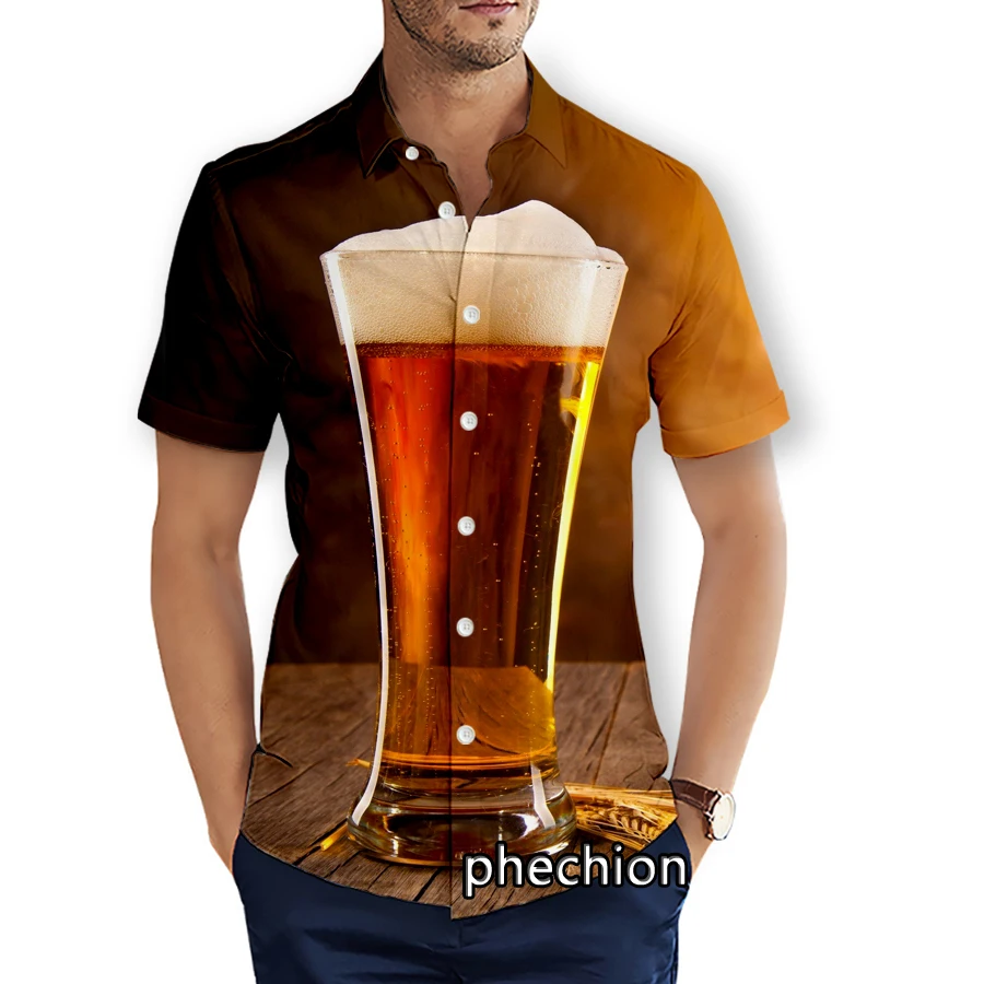 

phechion Summer Mens Short Sleeve Beach Shirts Beer 3D Printed Casual Shirts Fashion Streetwear Men Tops X119