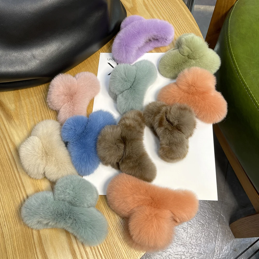 

Real Fur Hair Claw Rabbit Hair Large Hairpin Back Head Temperament Clip New Cute Plush Hair Scratching Ponytail Hair Claw