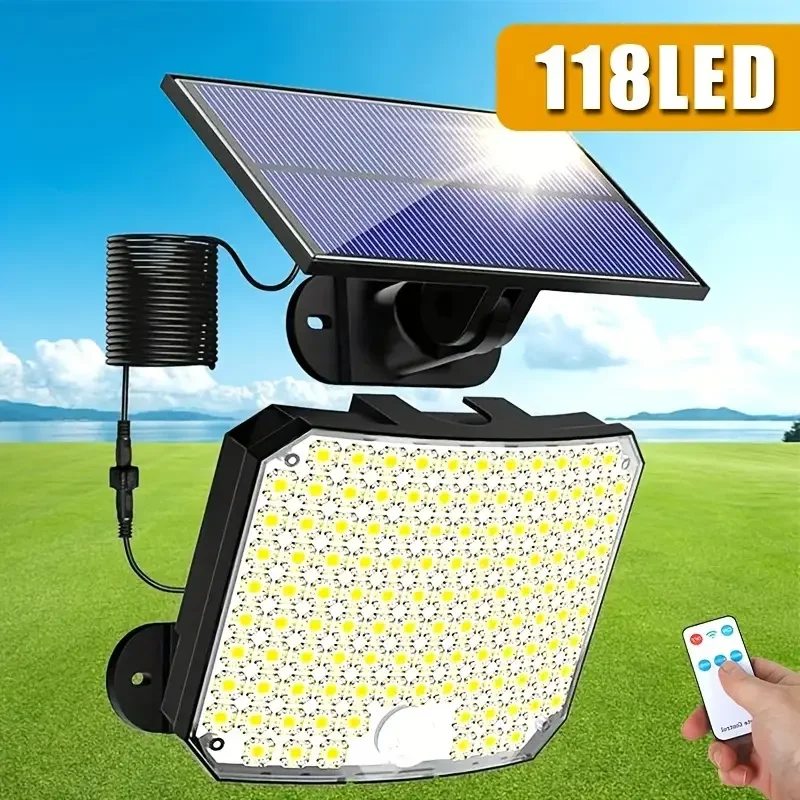 Solar Lights Outdoor Super Bright Motion Sensor Solar 1800mAh Strong Power 118 LED Light Garden Wall Lamp IP65 Waterproof 3 Mode