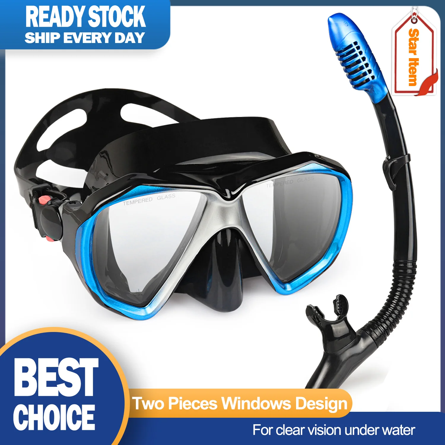 EXP VISION Dry Snorkel Diving Set, Anti-Fog, Panoramic, Scuba, Snorkeling, Swimming, Adult