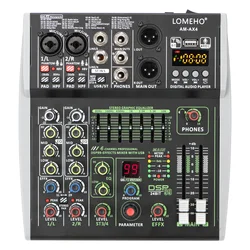 LOMEHO 4 Channels Mixing Console with 99 Digital Effect Bluetooth Dj Controller USB PC Audio Sound Mixer for Home Studio  AM-AX4