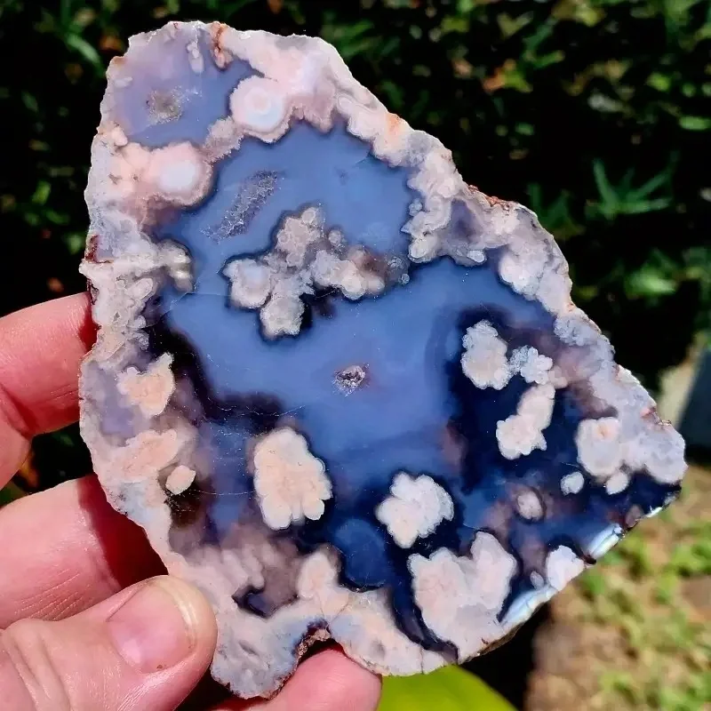 Rebanada de ágata de flor azul, estilo bohemio, patrón floral intrincado, decoración de piedra Natural para el hogar y la escritorio, regalo único para vacaciones, 1 ud.