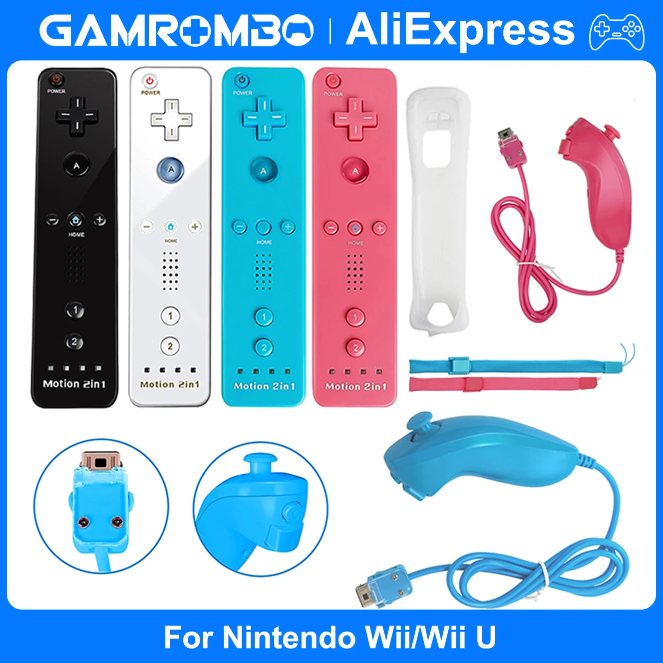 

GAMROMBO 2in1 Controller For Nintendo WII/WII U Joystick Game Remote Control Rocker Left/Right Gamepad Optional Motionplus Funcs