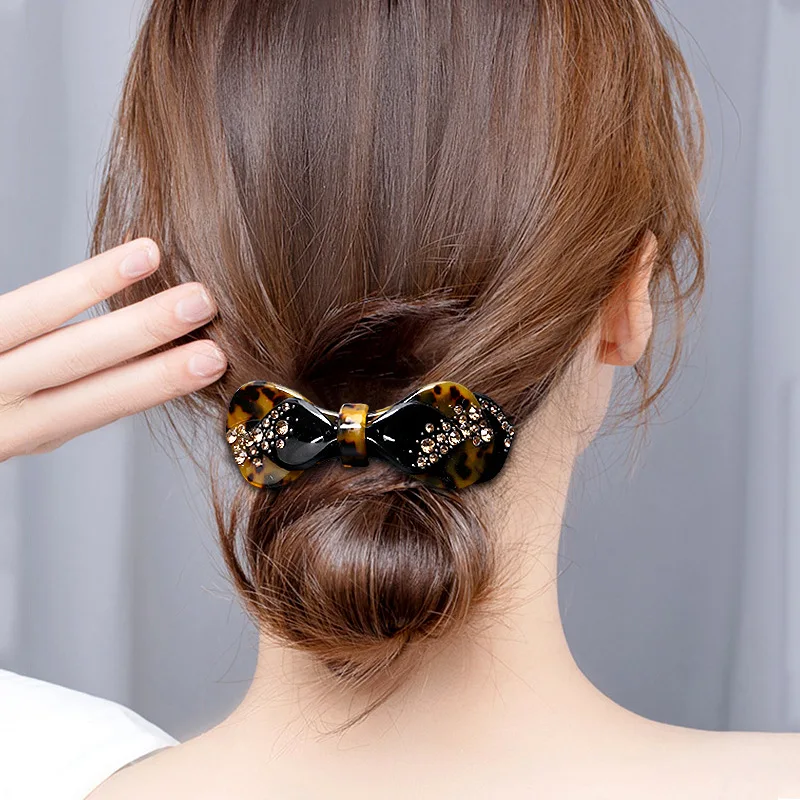 New Premium Red Bean Bow Acrylic Spring Hairpin Versatile Half Tie One Line Clip Horizontal Clip Temperament Mom Fashion Hairpin