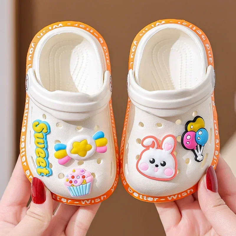 Summer Children\'s Anti Slip Slippers DIY Hole Shoes Cute Cartoon Beach Shoes Girls and Boys 1-6y