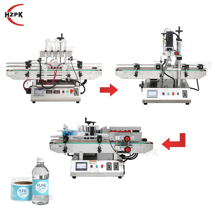 HZPK Fully Automatic Small Pet Bottle Filling And Capping Labeling Machines Table Top