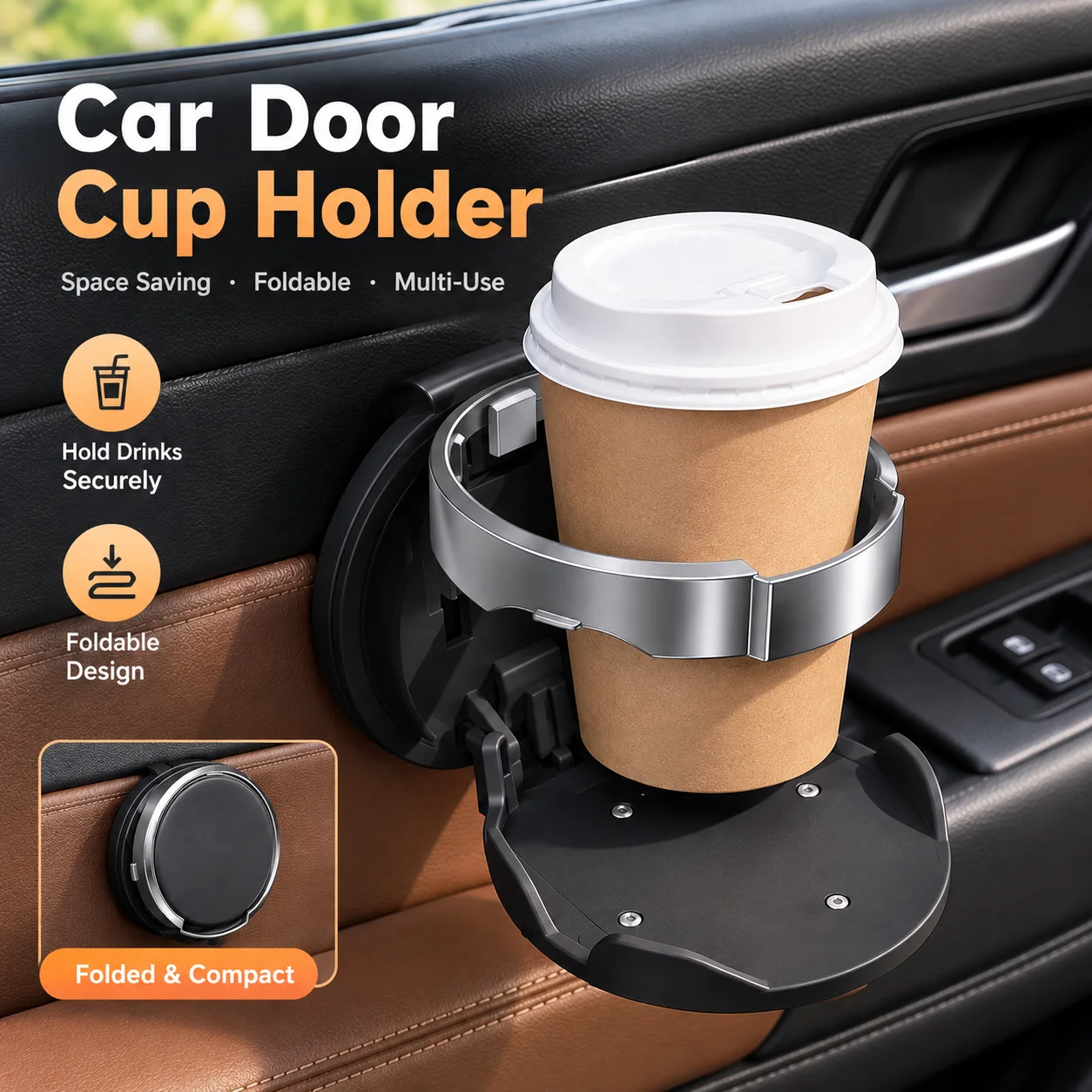 Universal Car Door Cup Holder Foldable Drink Bottle Mount Vehicle Side Door Beverage Storage Rack Auto Interior