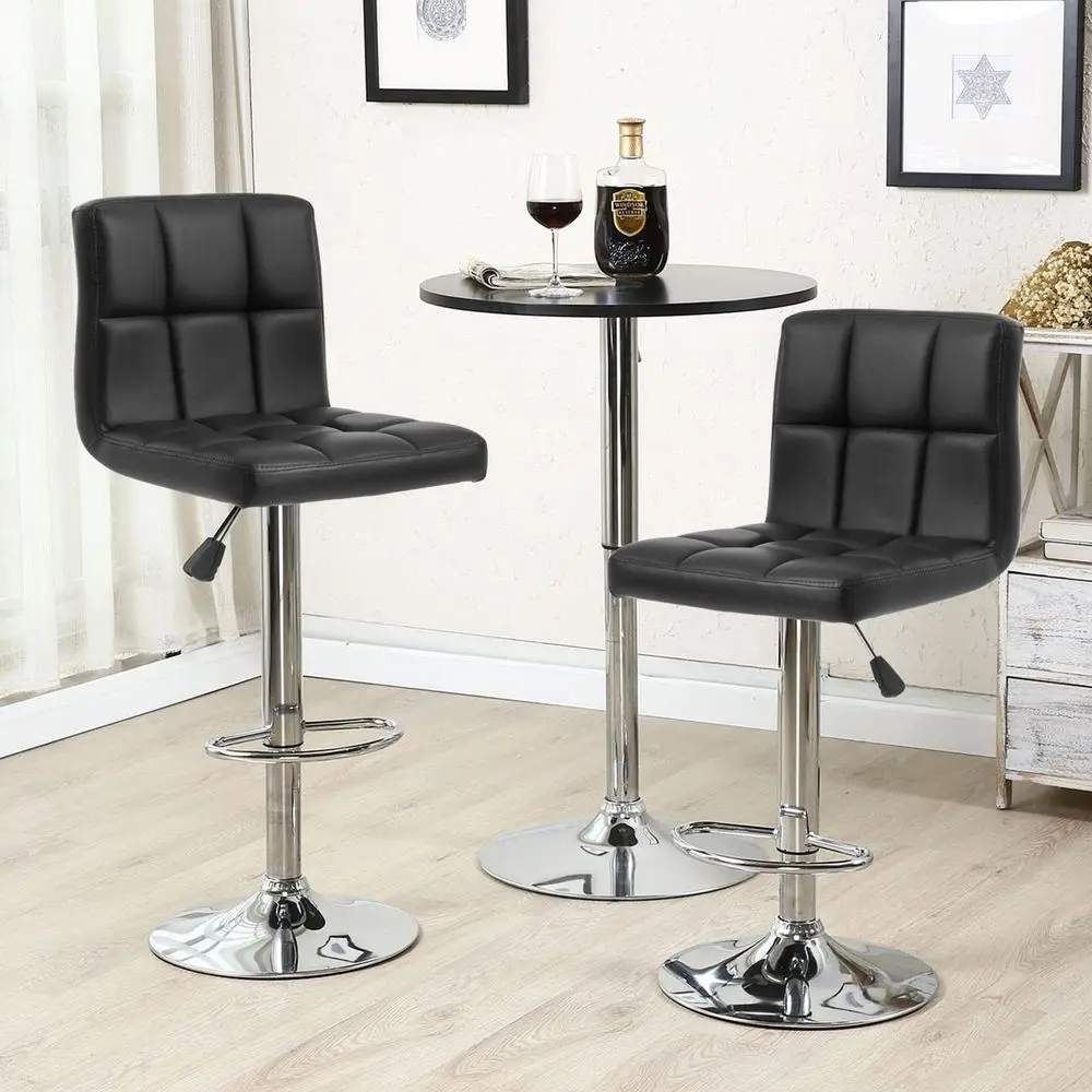 Set of 4 Modern PU Leather Adjustable Height Square Bar Stools with Square Back Bar Stool