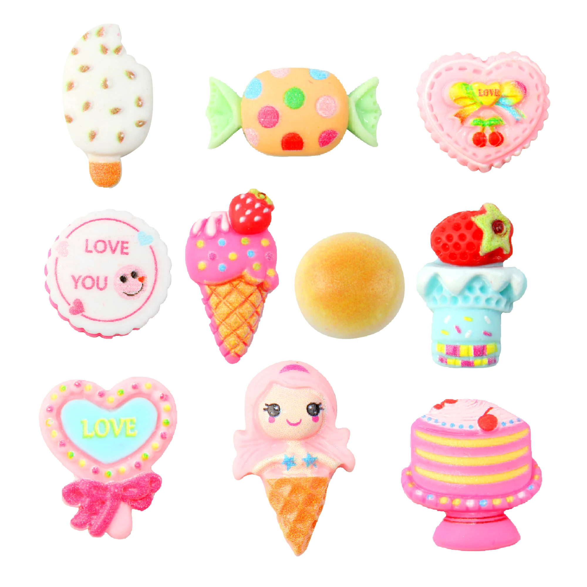 10 Pcs Candy Cake 3D Resin Flat Cabochons Embellishment DIY   Hairpin Accessories For Scrapbook Phone Craft,10Yc28063